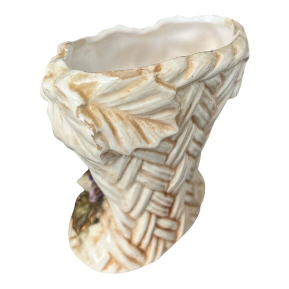 Vintage Norleans Ceramic Bud Vase – Wicker Basket with Bluebird – 4.5 x 3 in – J - Picture 5 of 7